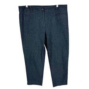Ann Taylor Navy Blue White Polka Dot High Rise Flat Front Crop Pants Women’s 14